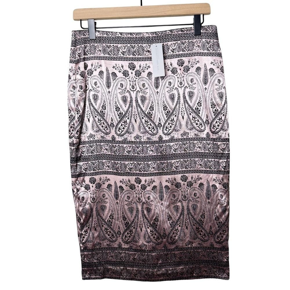 New York & Co Womens Pencil Skirt Metallic Pink/Black Stretch Lined Back Slit M